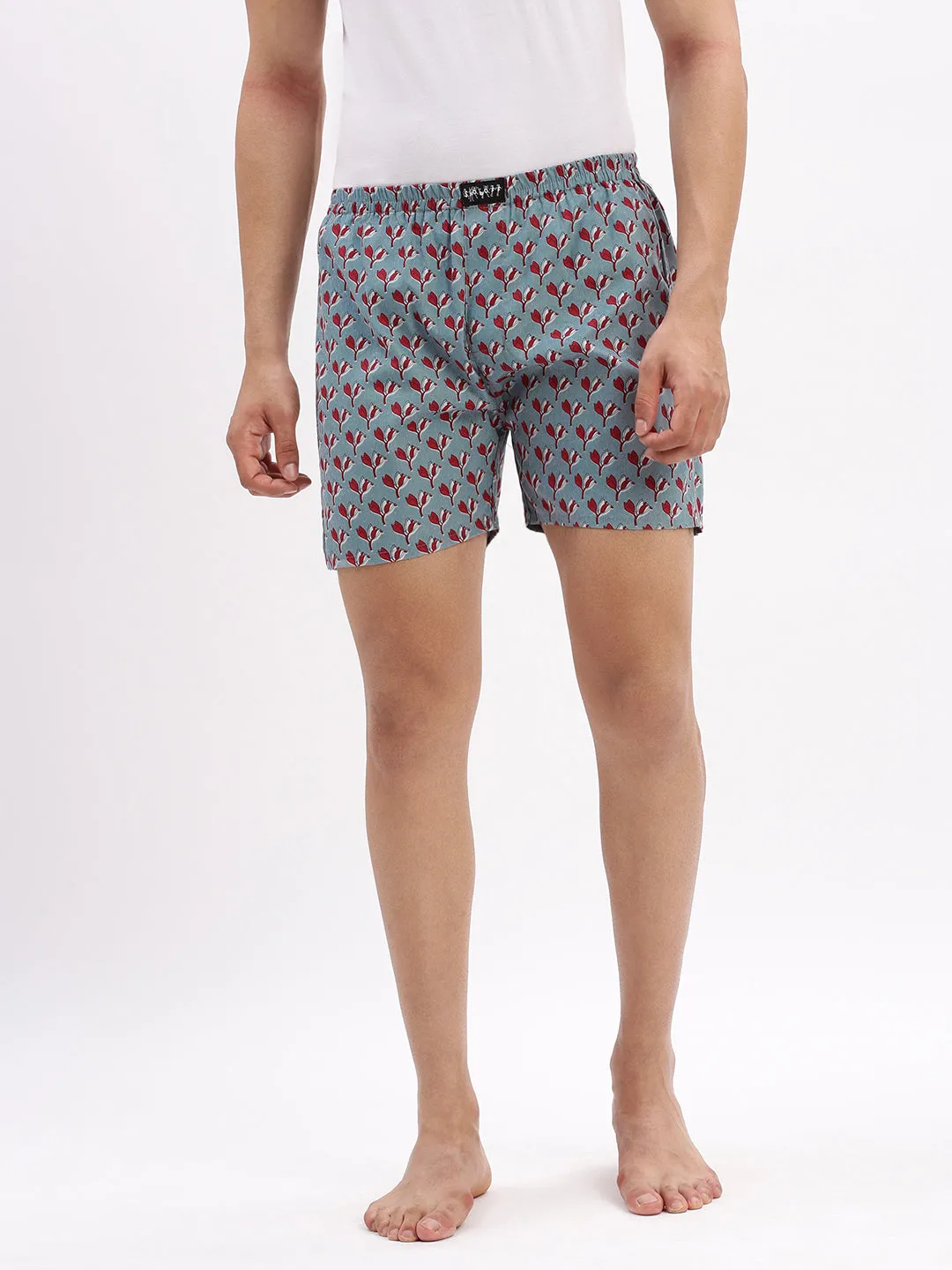 Men Printed Cotton Blue Boxer