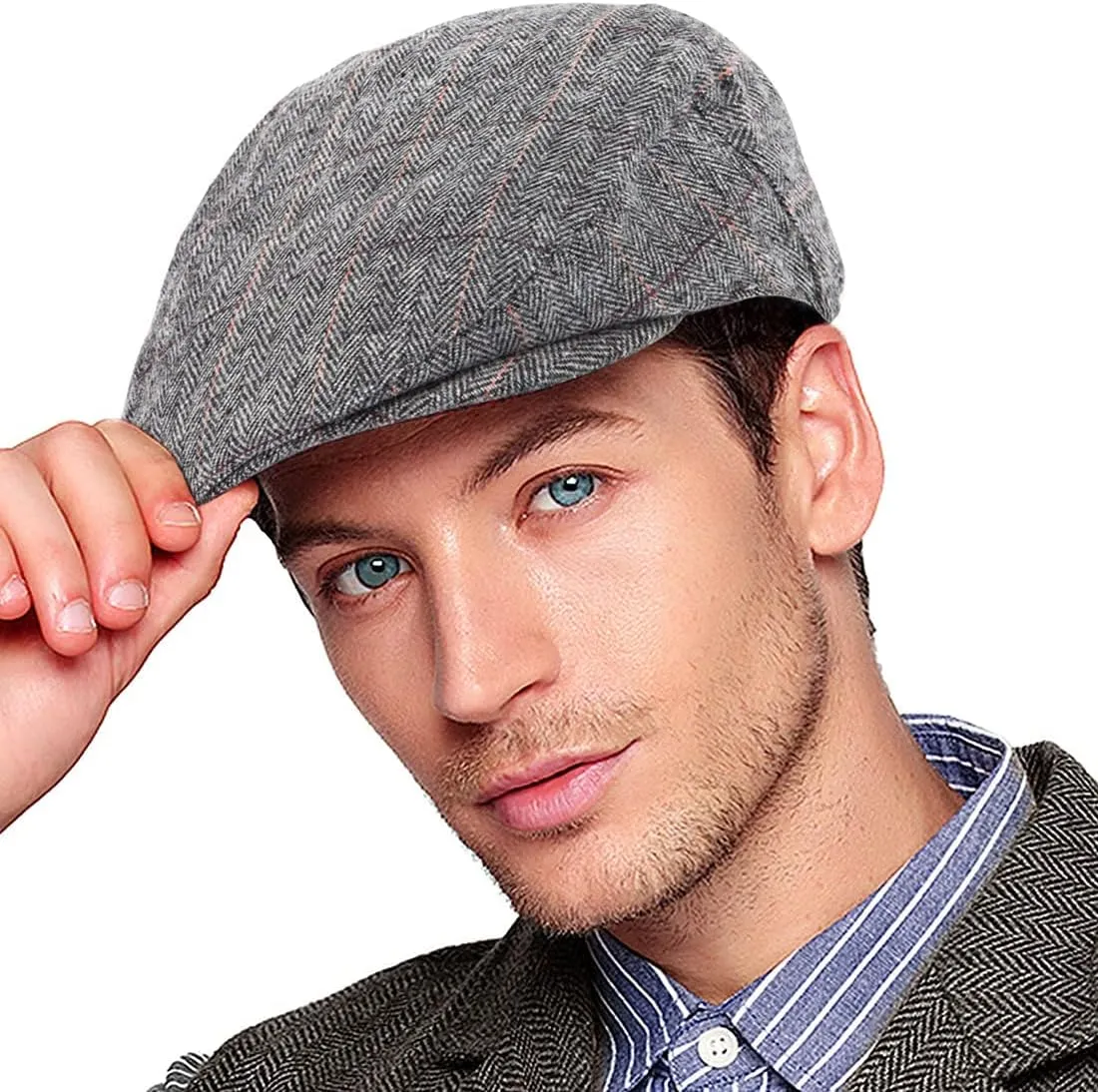 Men's Brown/Grey Checkered Classic Wool Blend Tweed Flat Cap