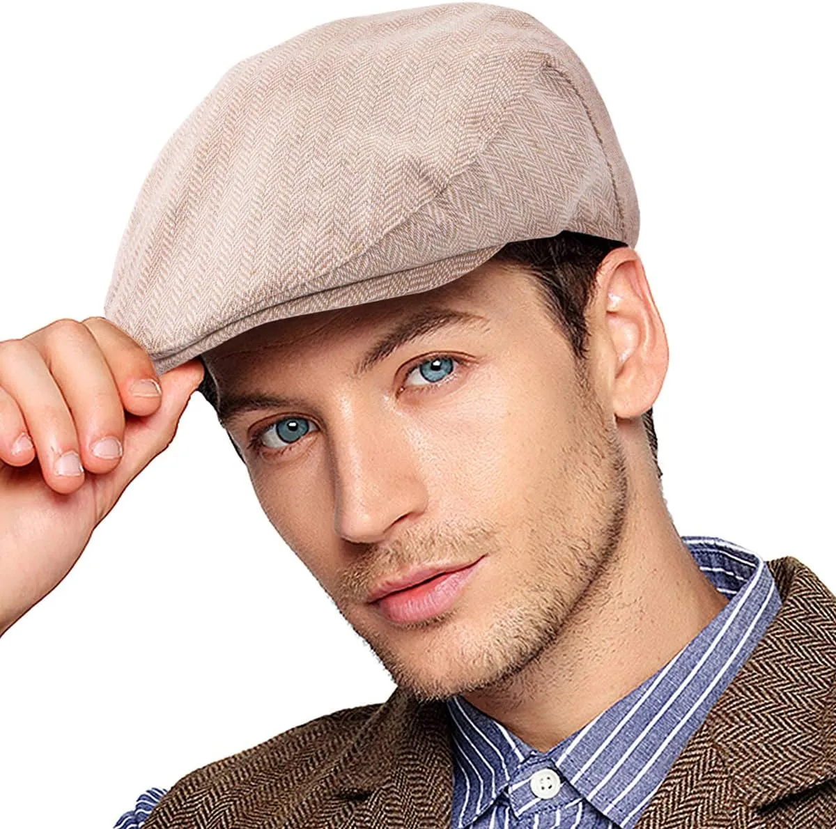Men's Brown/Grey Checkered Classic Wool Blend Tweed Flat Cap