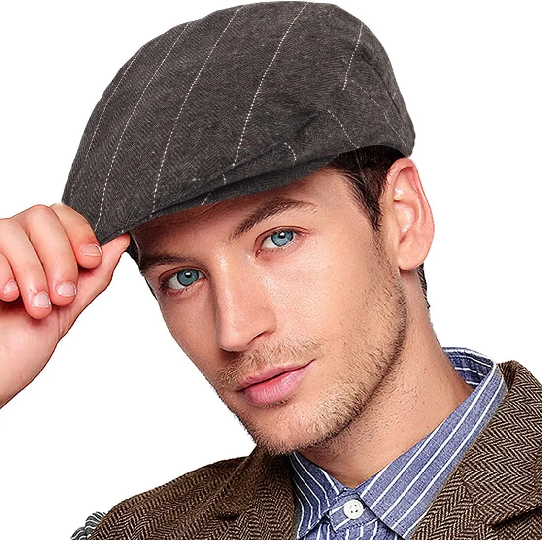 Men's Brown/Grey Checkered Classic Wool Blend Tweed Flat Cap