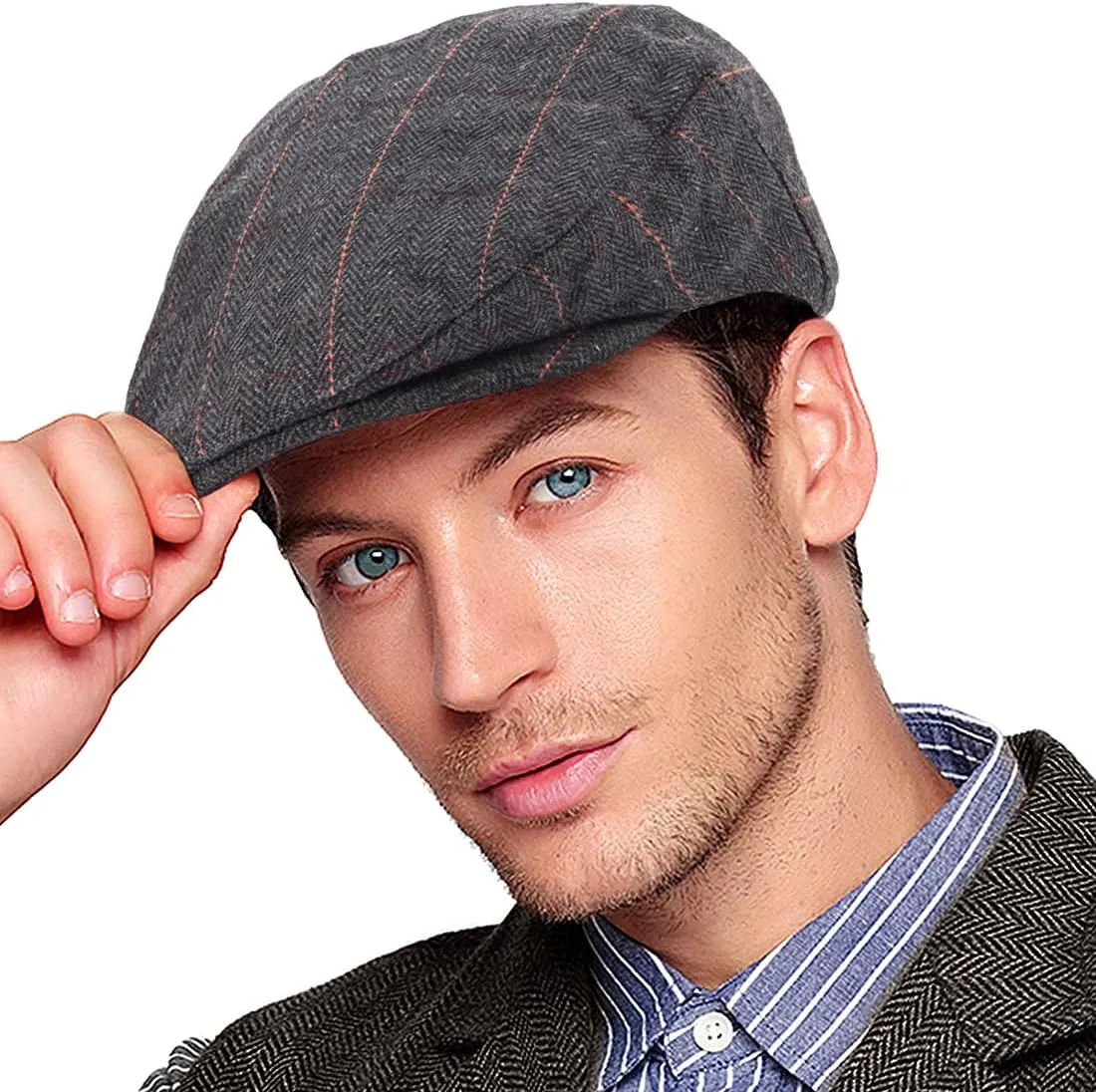 Men's Brown/Grey Checkered Classic Wool Blend Tweed Flat Cap