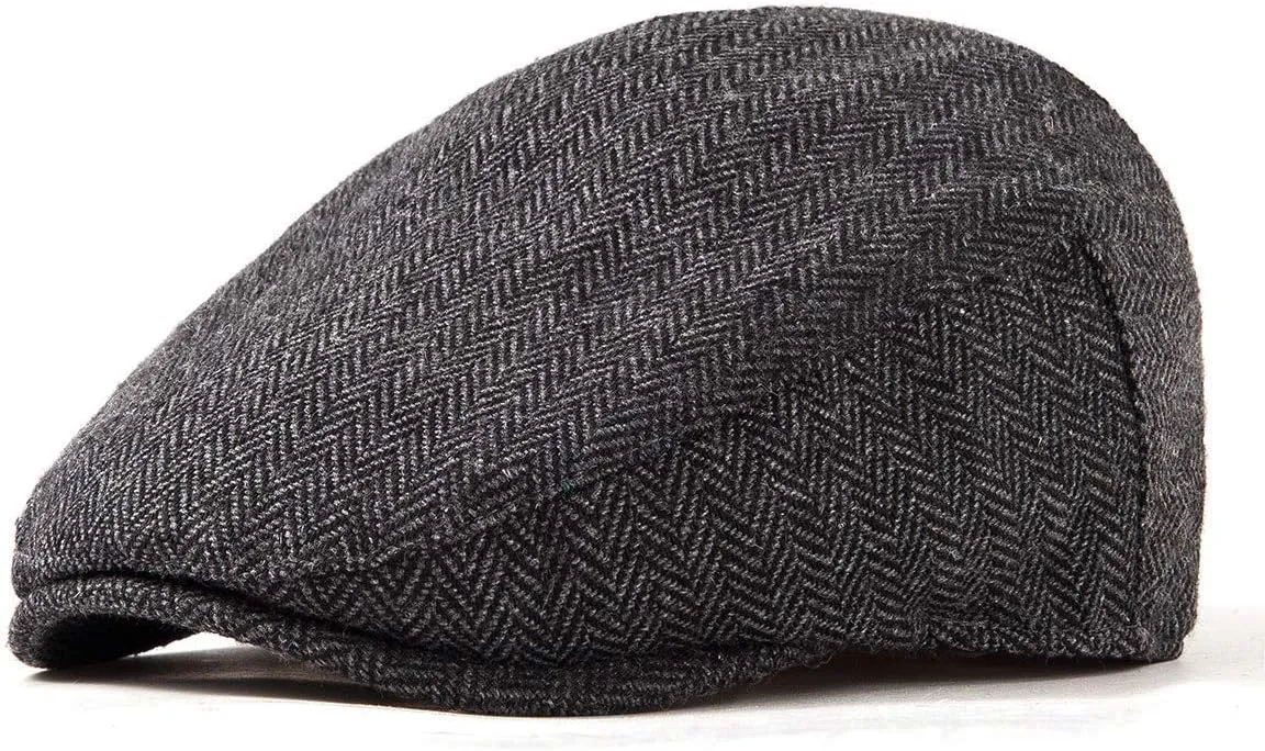 Men's Brown/Grey Checkered Classic Wool Blend Tweed Flat Cap