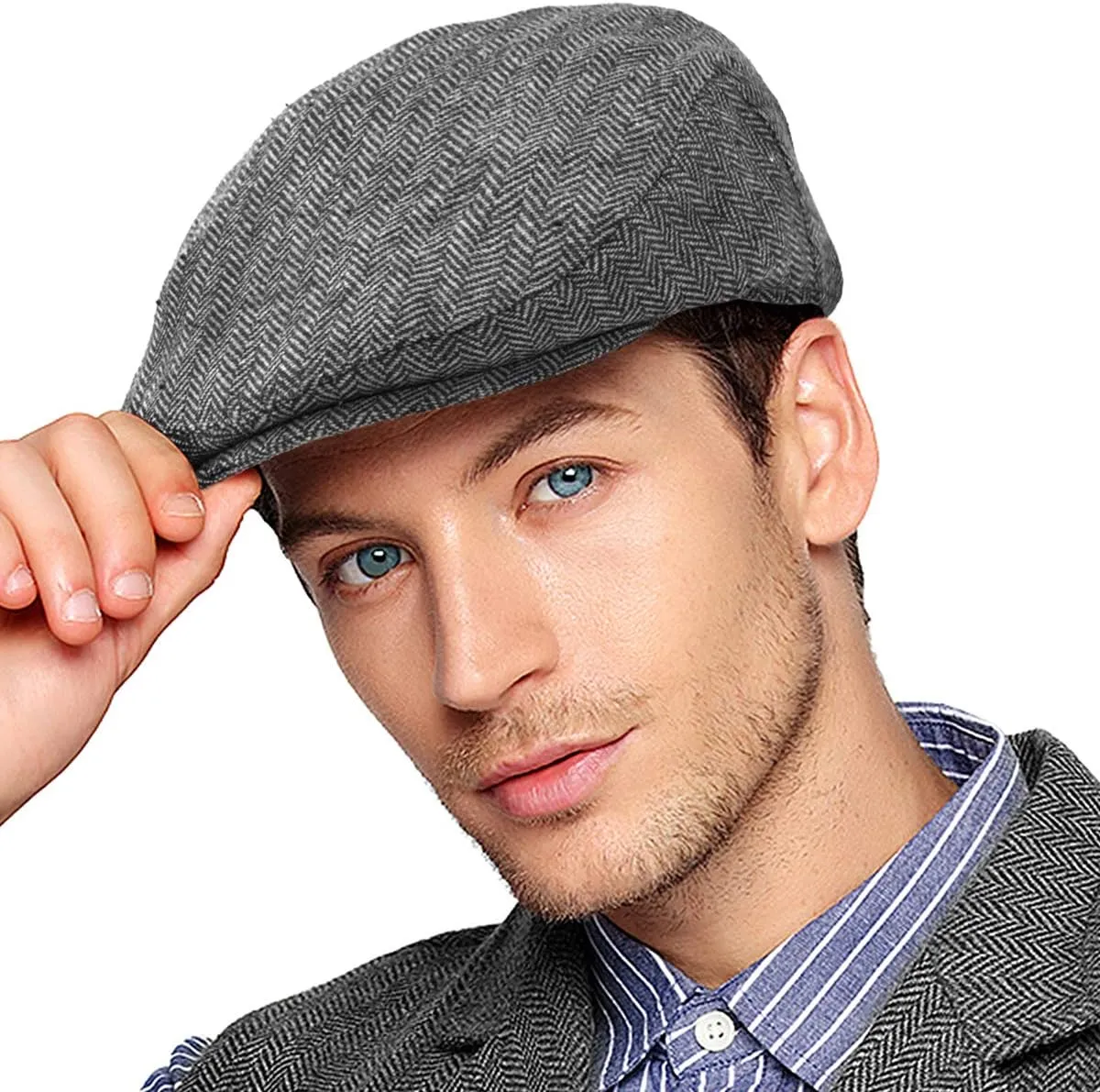 Men's Brown/Grey Checkered Classic Wool Blend Tweed Flat Cap