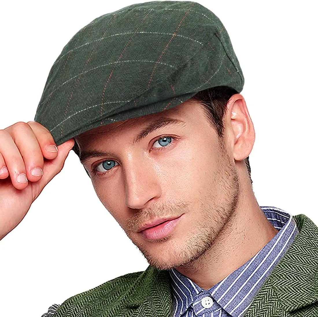 Men's Brown/Grey Checkered Classic Wool Blend Tweed Flat Cap