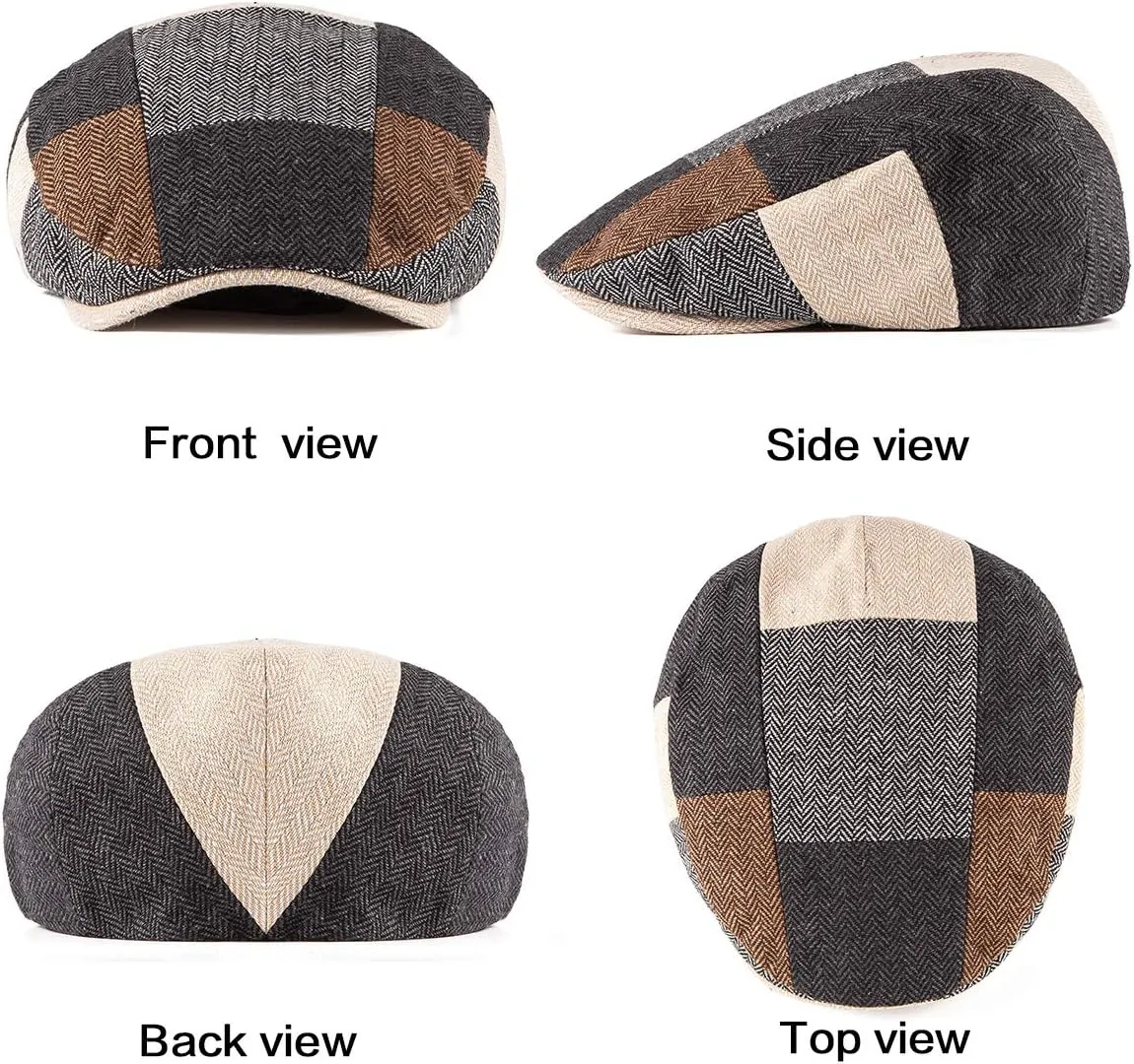 Men's Brown/Grey Checkered Classic Wool Blend Tweed Flat Cap