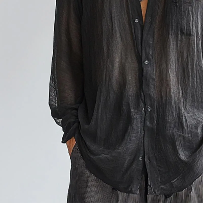 Men's Casual Fashion Silk Chiffon Long Sleeve Shirt 48797393K