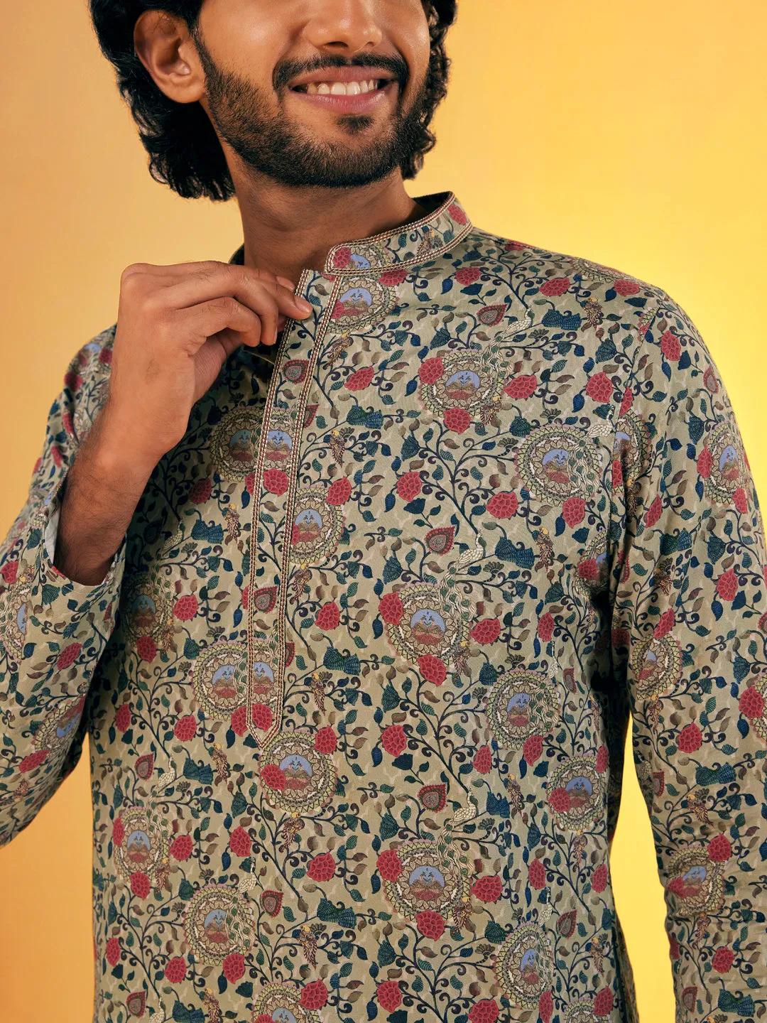 Men's Olive Kurta (Set of 1)