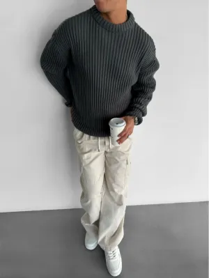Men's Oversized Chunky Dark Grey Knitted Jumper for Comfort | Ideal for Autumn/Winter