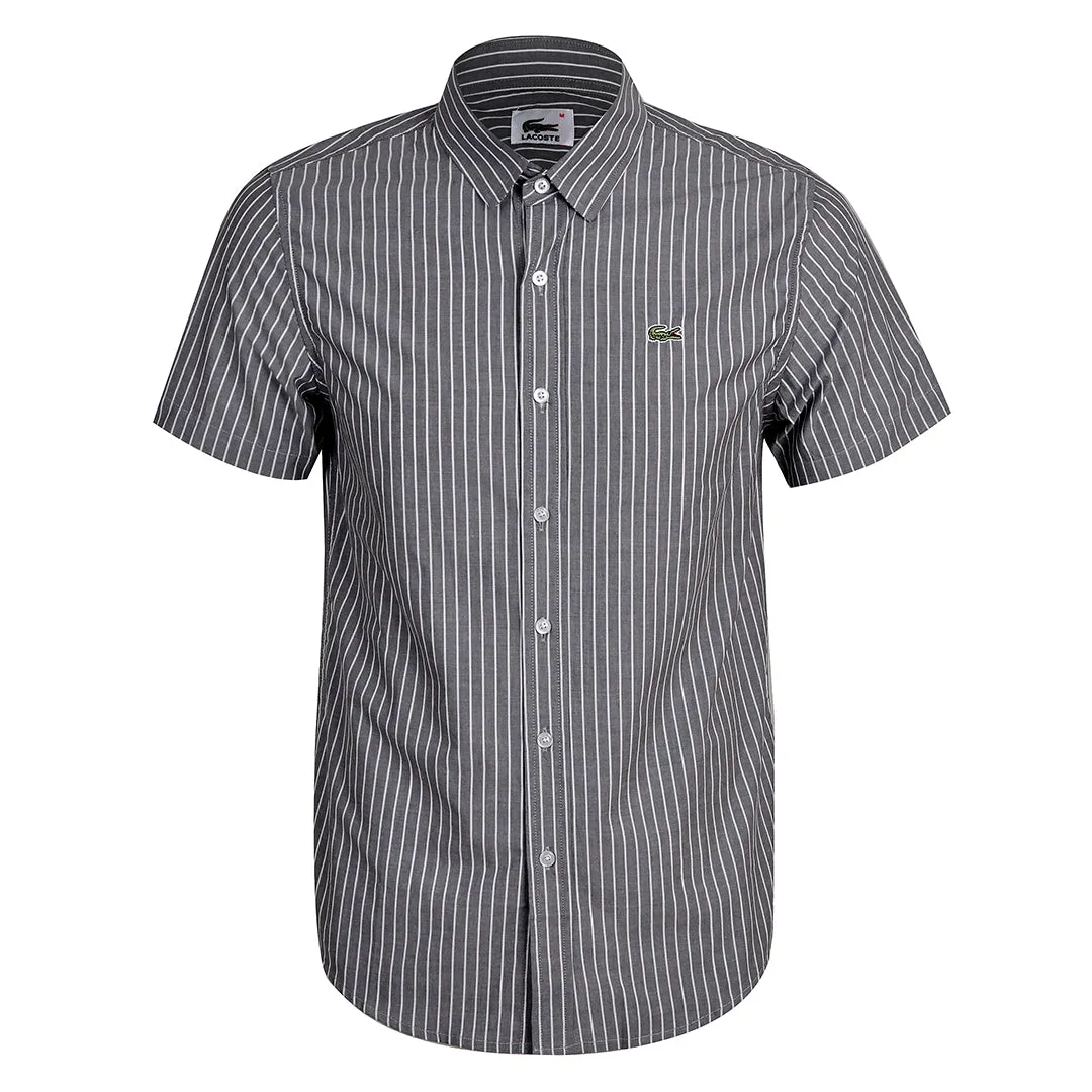 Men's Striped Lightweight Cotton Short Sleeve Shirt - Ash