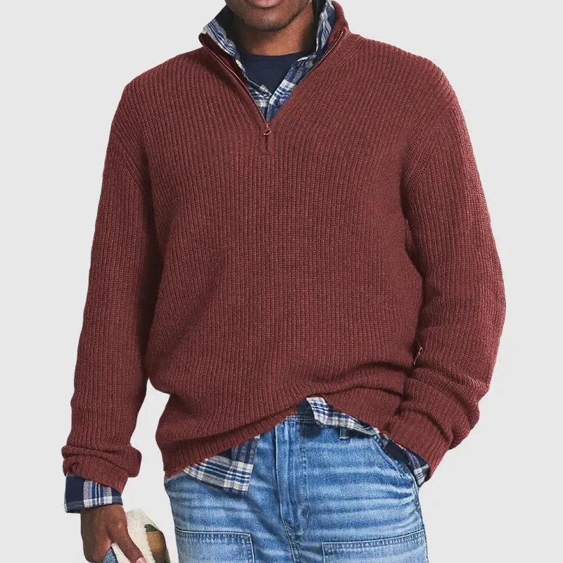 Men's Warm Half-Zip Cashmere Jumper in Solid Colour | Ideal for Autumn/Winter