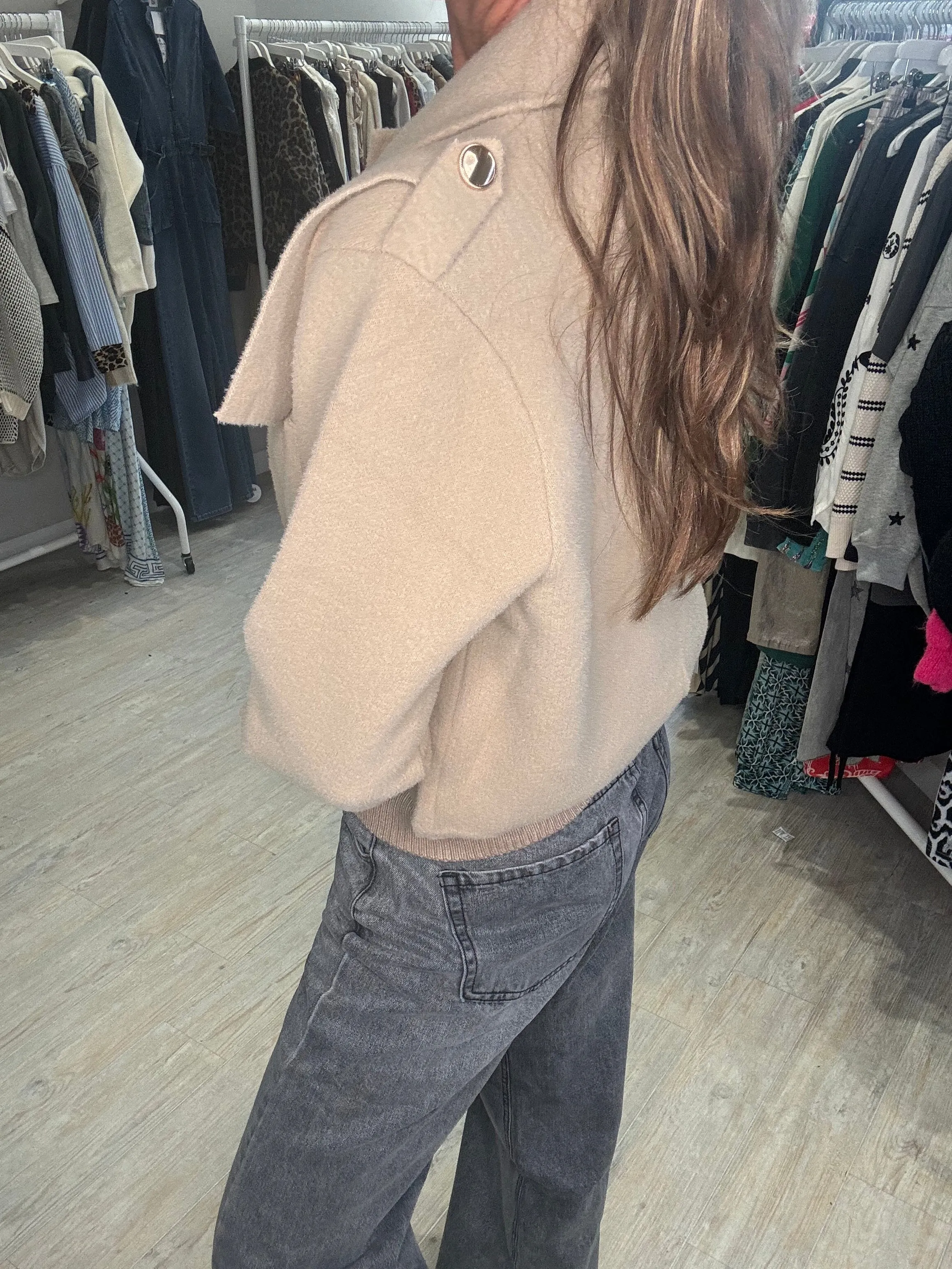 Mia Camel Knitted Jacket with Epaulettes