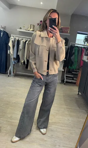 Mia Camel Knitted Jacket with Epaulettes