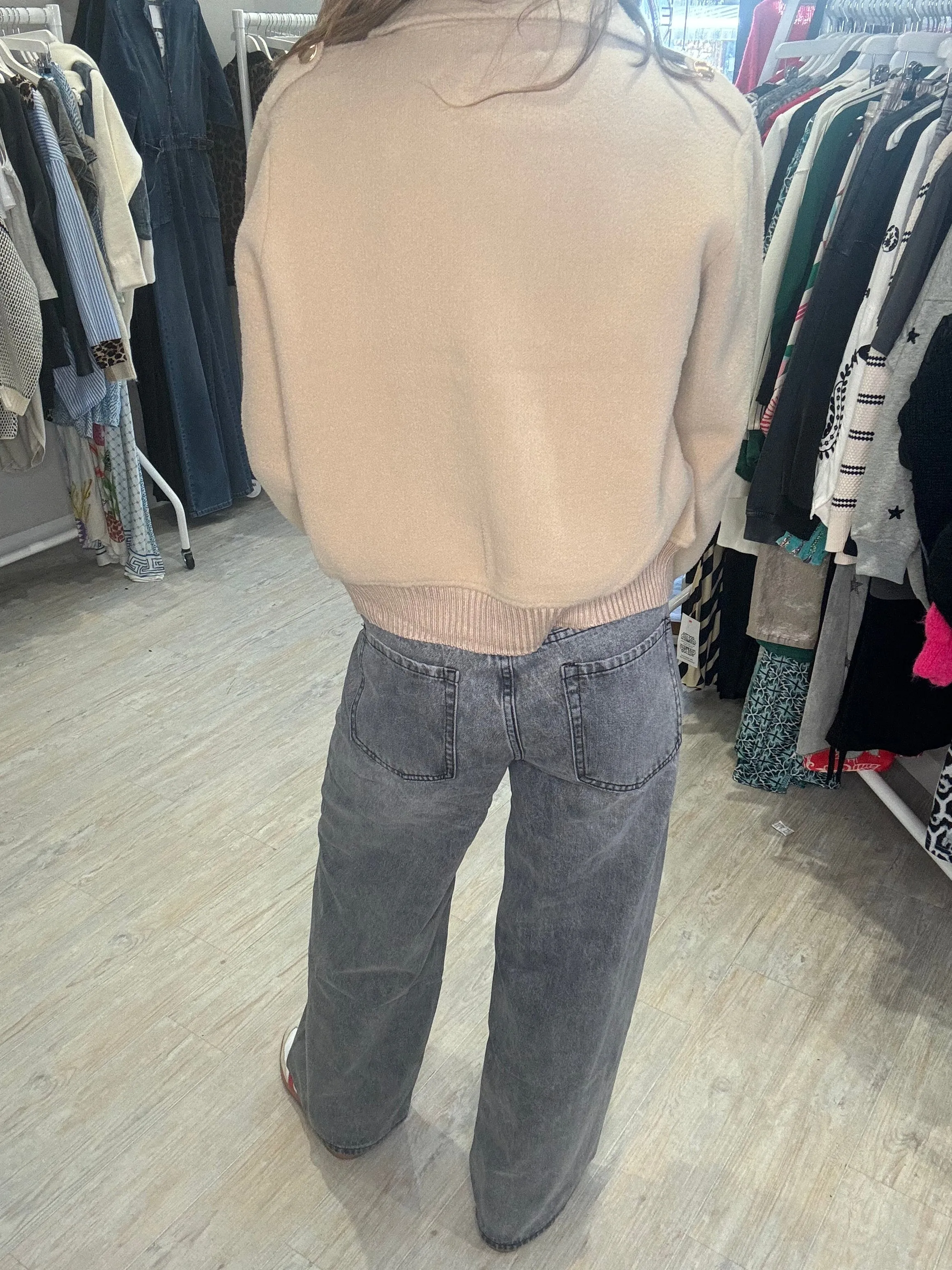 Mia Camel Knitted Jacket with Epaulettes