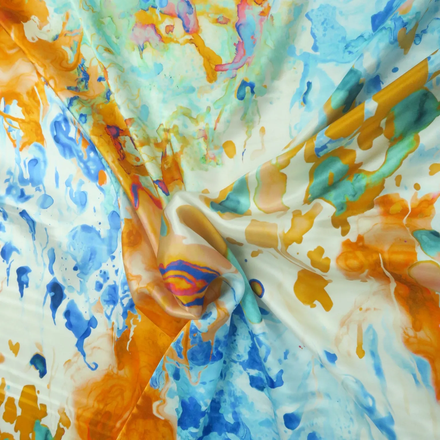 Paint Splashes Multicolored Printed Silk Charmeuse Fabric