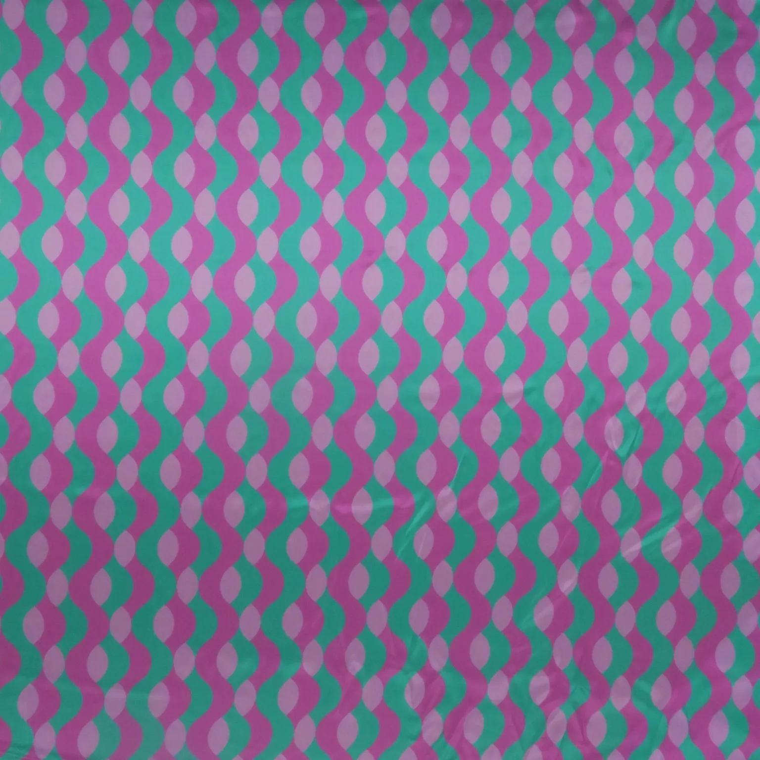 Pink and Green Abstract Waves Printed Silk Charmeuse Fabric