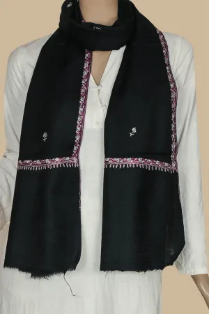Pitch Black Kashmir Embroidered Woolen Stole
