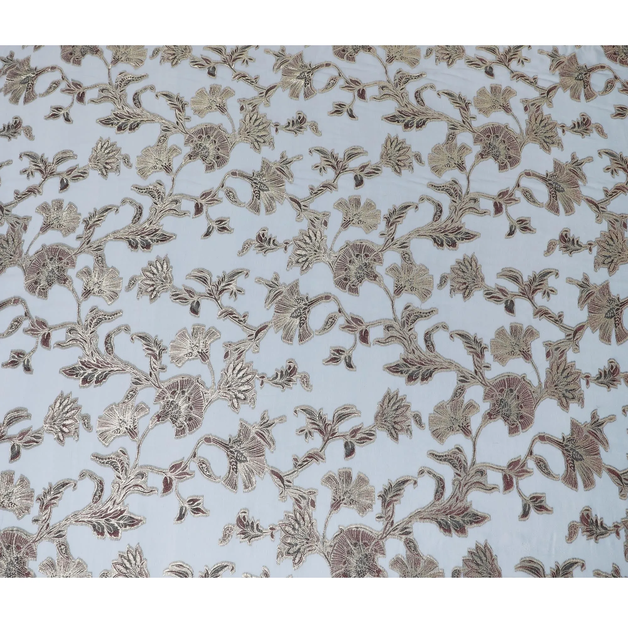 Powder Blue Silk Chiffon (Fransawi) Fabric with Metallic Lurex Floral Design, 110 cm Width-D19731