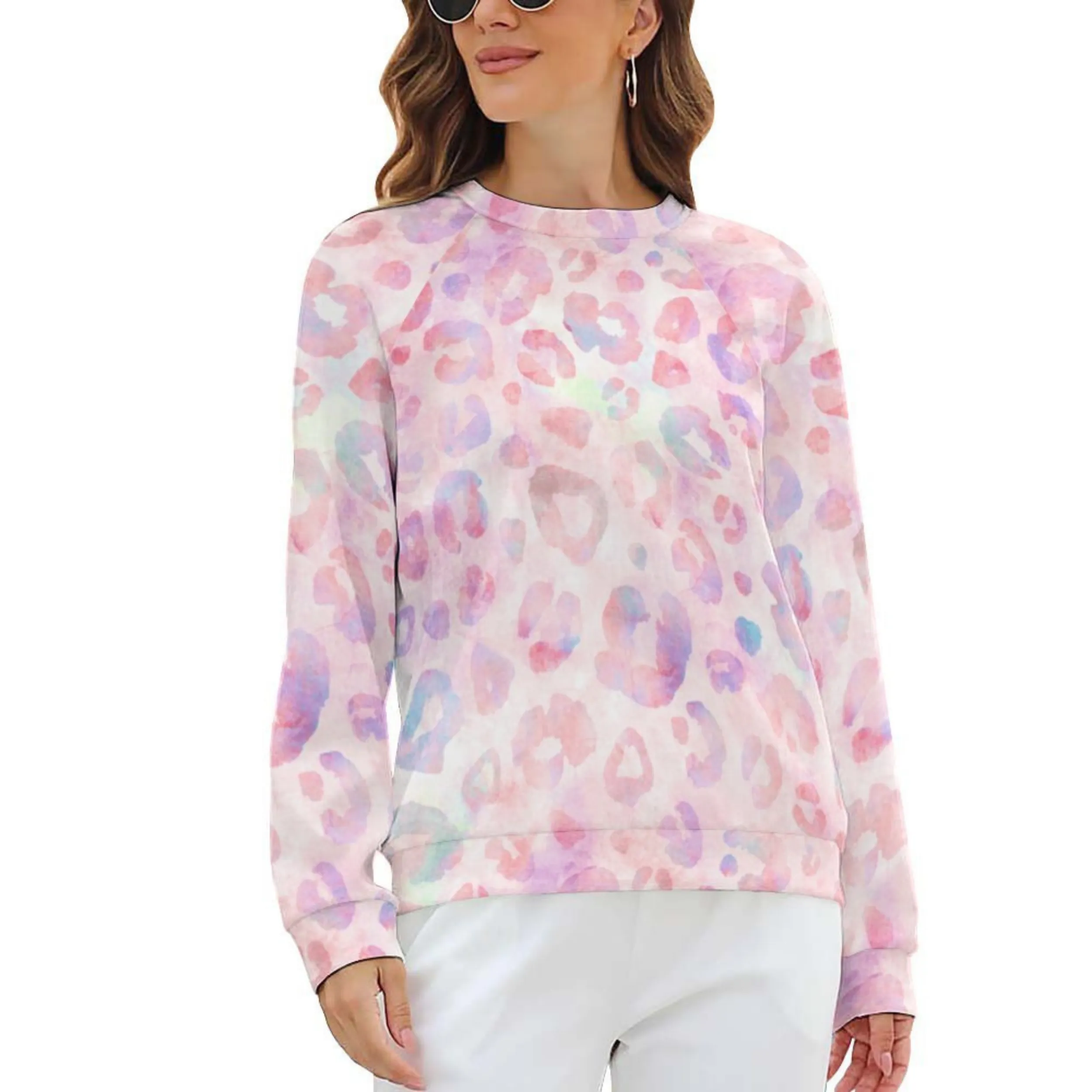 Rainbow Cheetah Women's Raglan Crewneck Sweatshirt | Cozy Autumn & Winter Crewneck