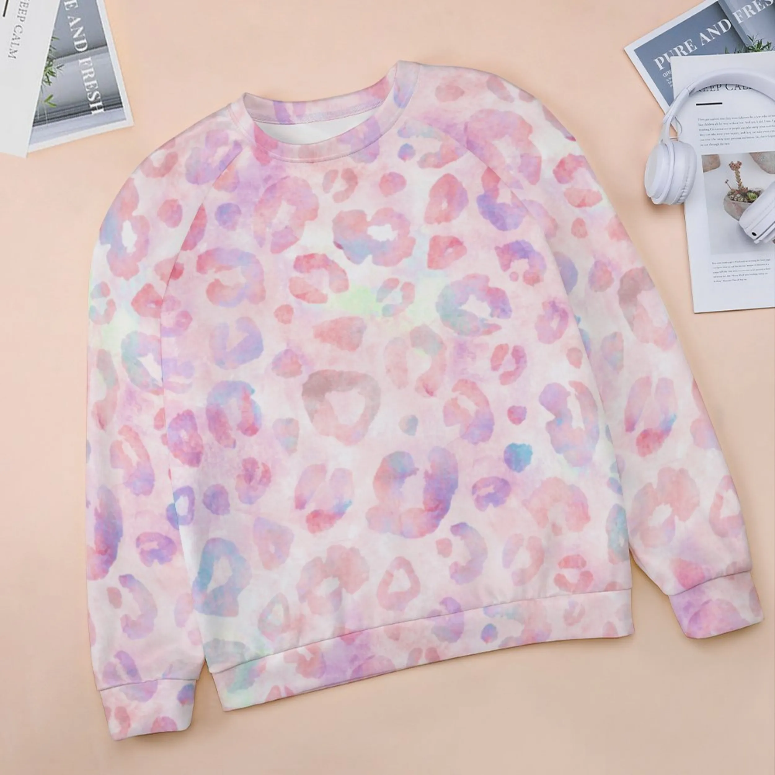 Rainbow Cheetah Women's Raglan Crewneck Sweatshirt | Cozy Autumn & Winter Crewneck
