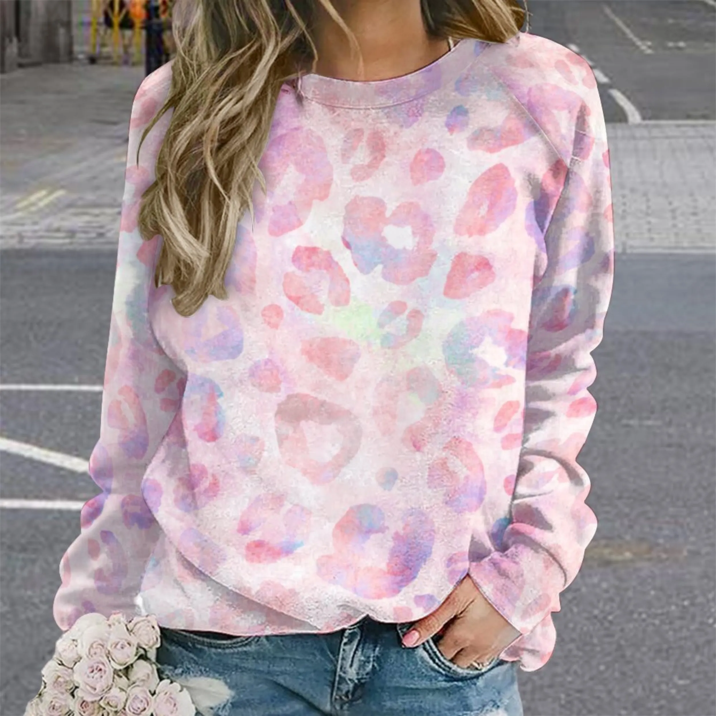 Rainbow Cheetah Women's Raglan Crewneck Sweatshirt | Cozy Autumn & Winter Crewneck