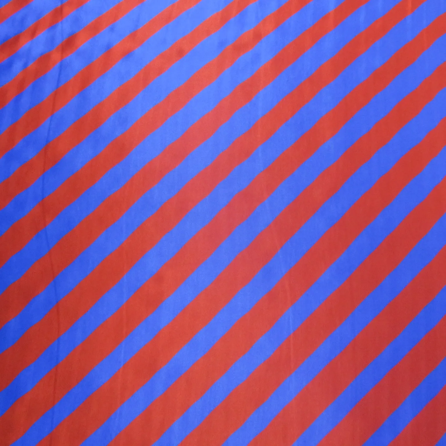 Red Diagonal Stripes on Blue Background Printed Silk Charmeuse Fabric
