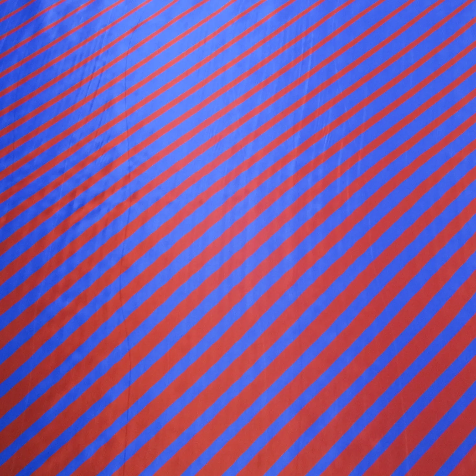 Red Diagonal Stripes on Blue Background Printed Silk Charmeuse Fabric