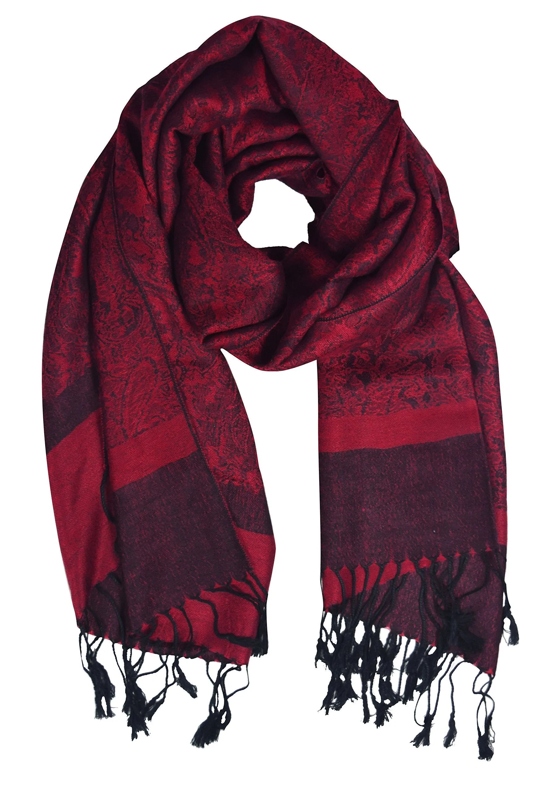 Red/Black Peach Couture Elegant Vintage Jacquard Paisley Feel Shawl Wrap Scarf