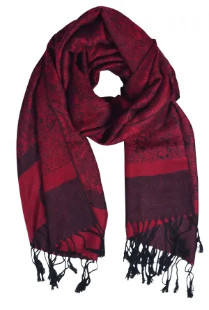 Red/Black Peach Couture Elegant Vintage Jacquard Paisley Feel Shawl Wrap Scarf