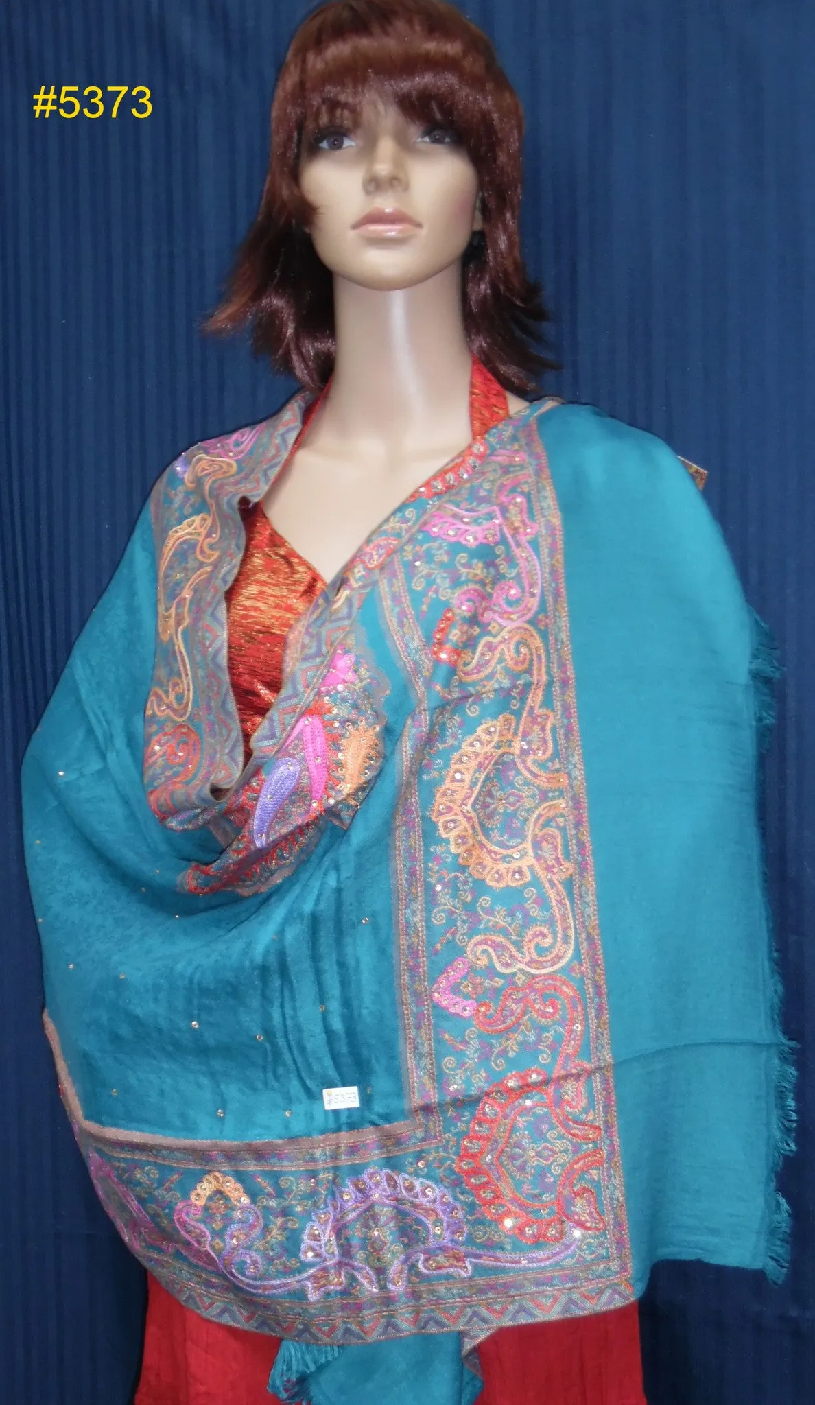 Shawl 5373 Turquoise Winter Wear Pashmina Angora Kashmiri Shawl Wrap
