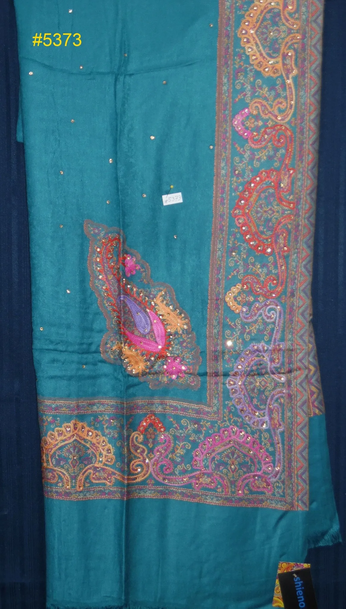 Shawl 5373 Turquoise Winter Wear Pashmina Angora Kashmiri Shawl Wrap