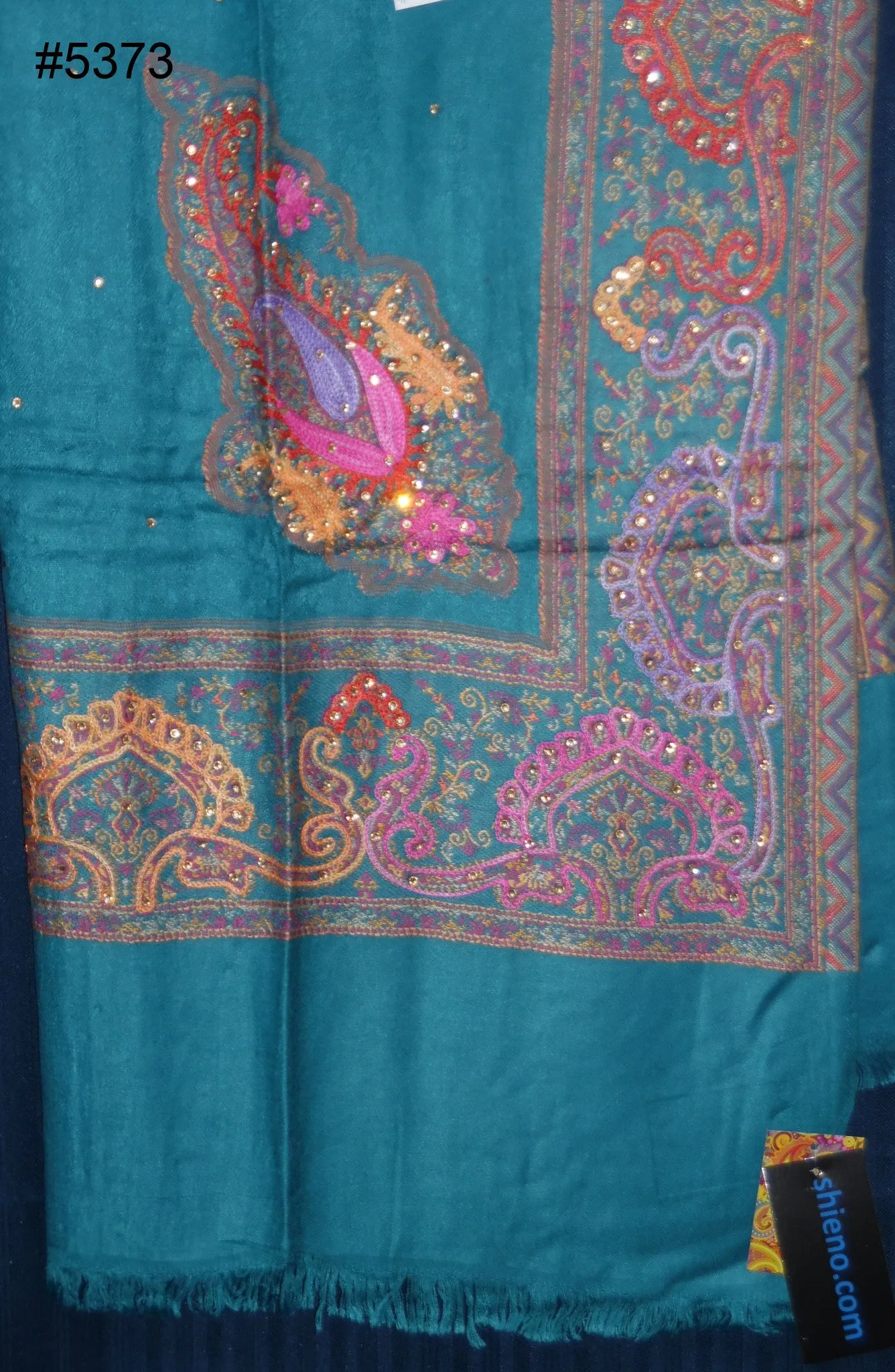 Shawl 5373 Turquoise Winter Wear Pashmina Angora Kashmiri Shawl Wrap