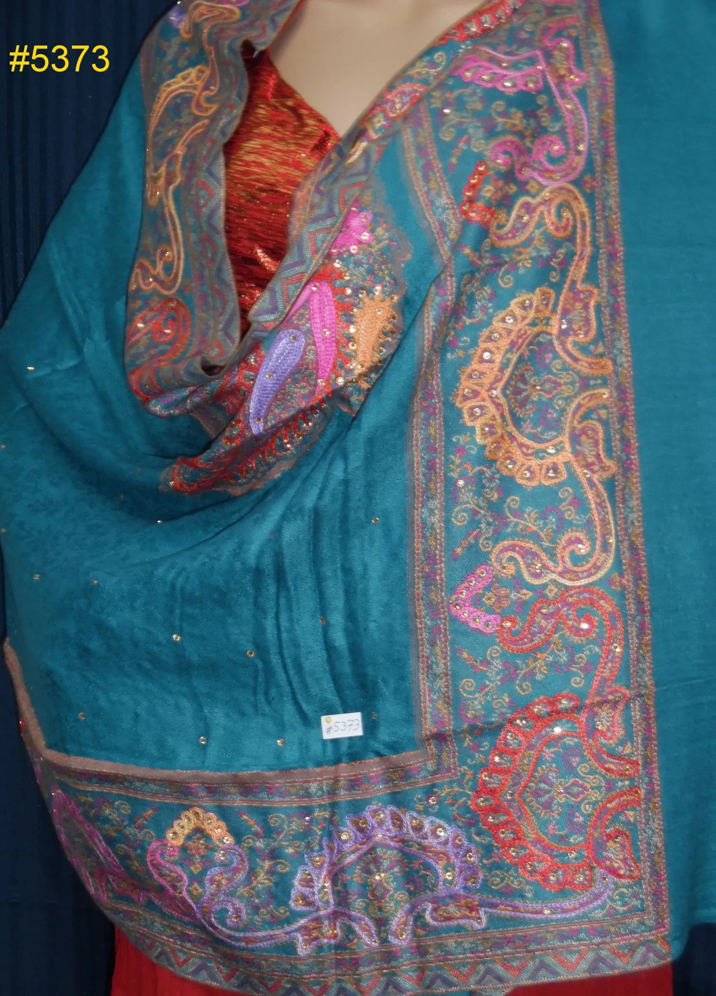 Shawl 5373 Turquoise Winter Wear Pashmina Angora Kashmiri Shawl Wrap