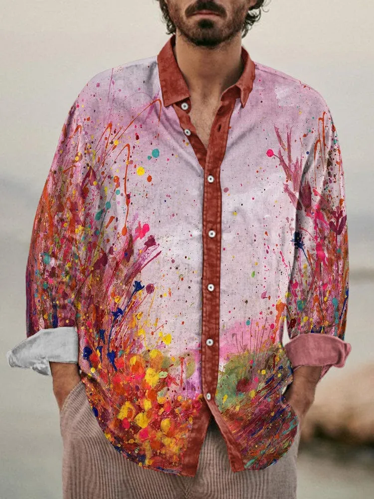 Stylish Flower Printed Cotton Linen Shirt