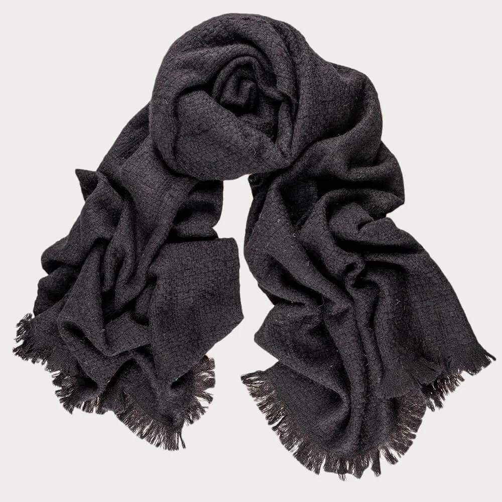 Super Luxe Ebony Black Basket Weave Cashmere Shawl