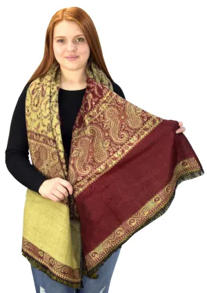 Thick 4 Ply Blanket Scarf Reversible Paisley Pashmina Thick Scarf Wrap Shawl Purple Coral