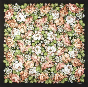 Tino Lauri - Peach & White Roses with Daisies 46” x 46” 100% Wool Shawl 23