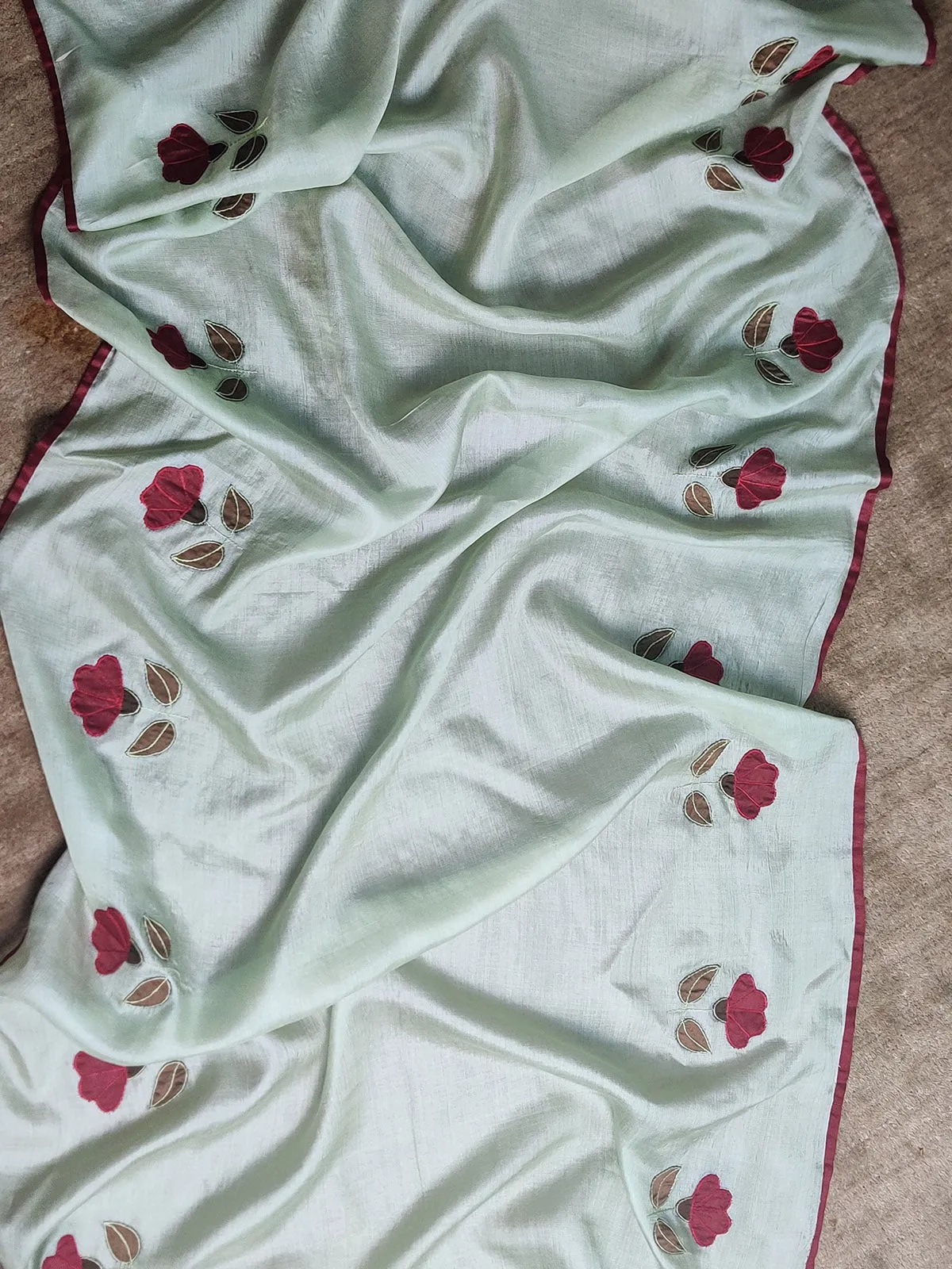 Tussar Silk Applique Mint Green Dupatta