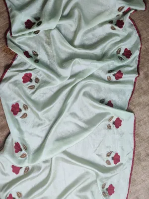 Tussar Silk Applique Mint Green Dupatta
