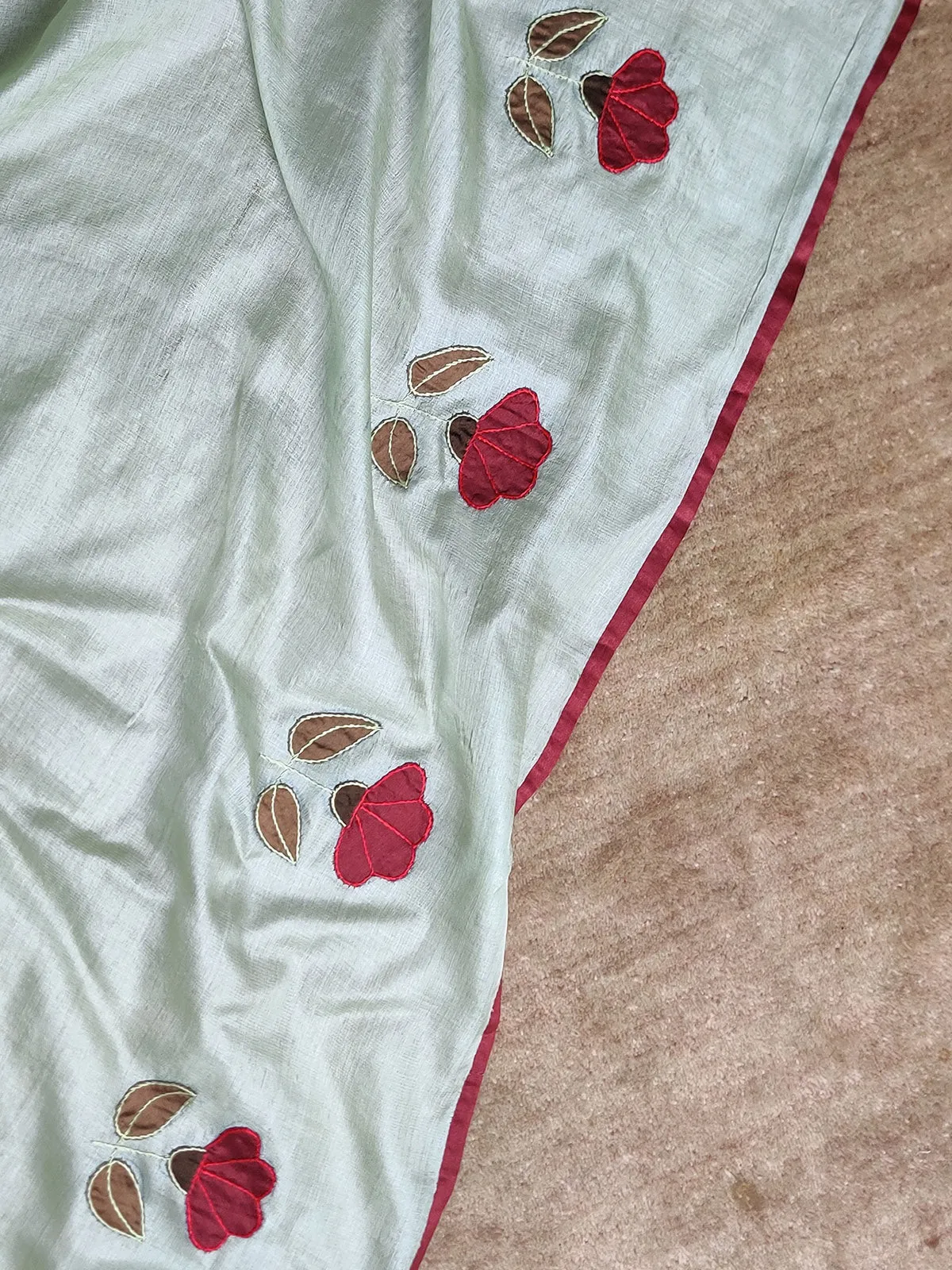 Tussar Silk Applique Mint Green Dupatta