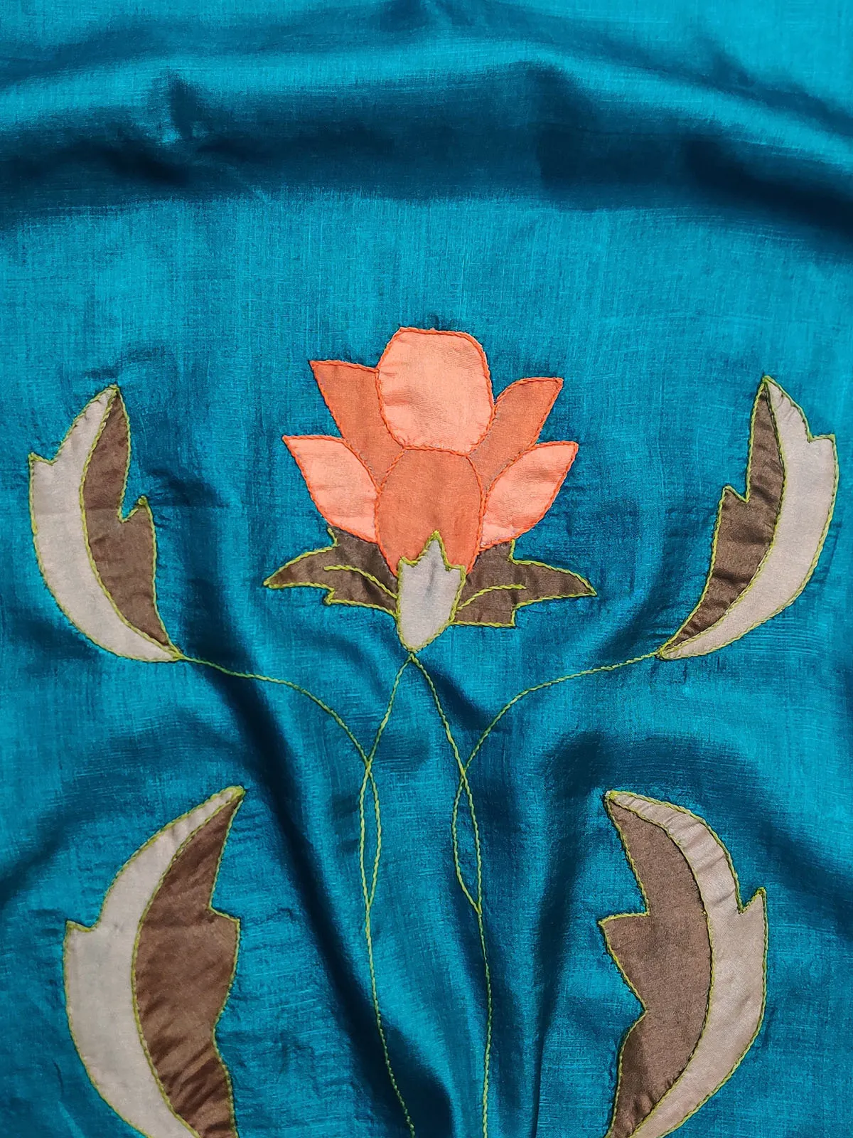 Tussar Silk Applique Virdian Green Dupatta
