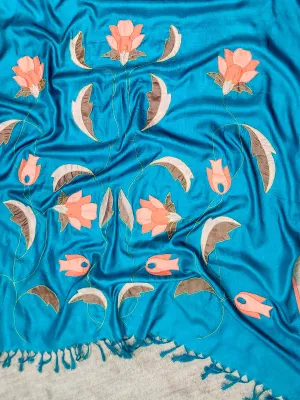 Tussar Silk Applique Virdian Green Dupatta