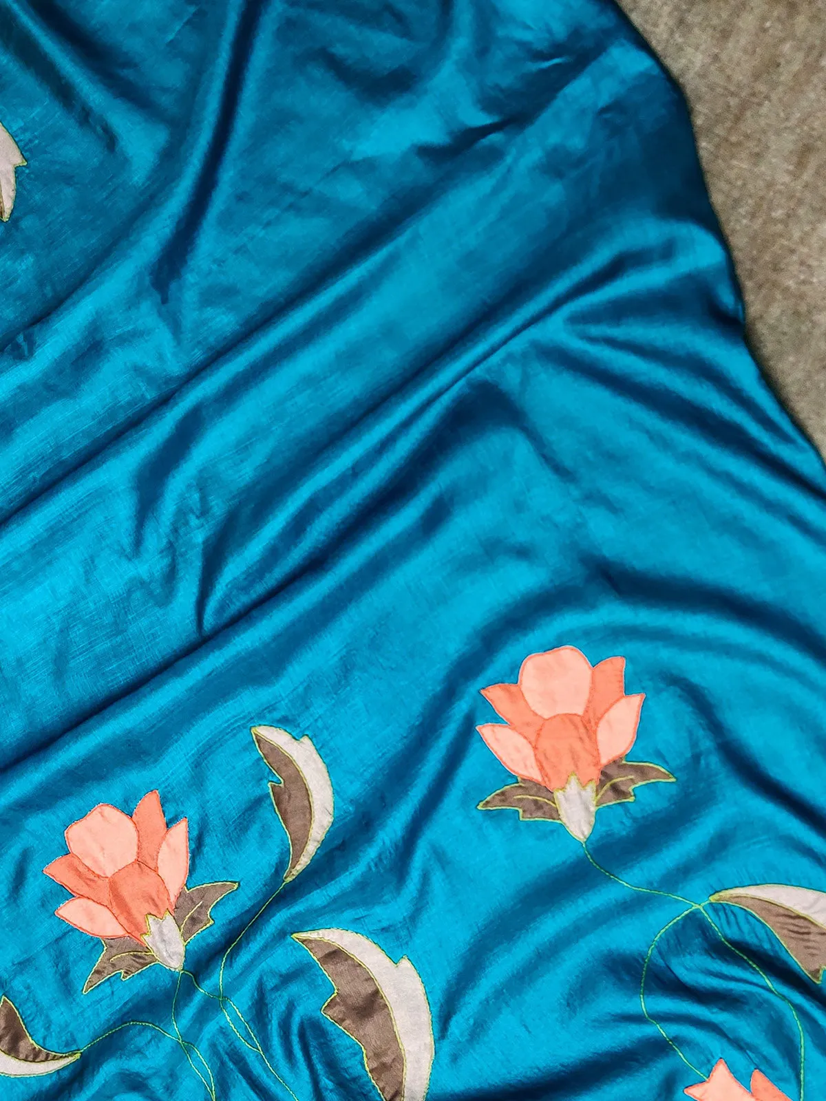 Tussar Silk Applique Virdian Green Dupatta