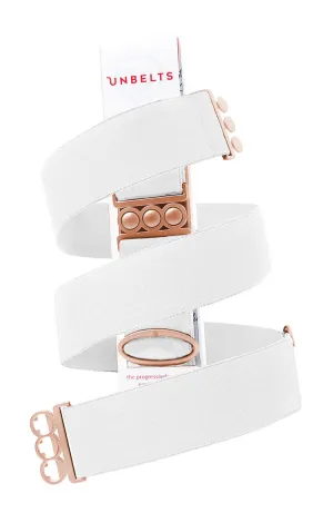 Unbelts Stretch Belt ~ White with Rose Gold Buckle