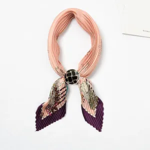 Women Pleated Chic Houndstooth Bandana Crinkle Silk Neck Scarf New Design Office Lady Neck wear Fashion Print Foulard