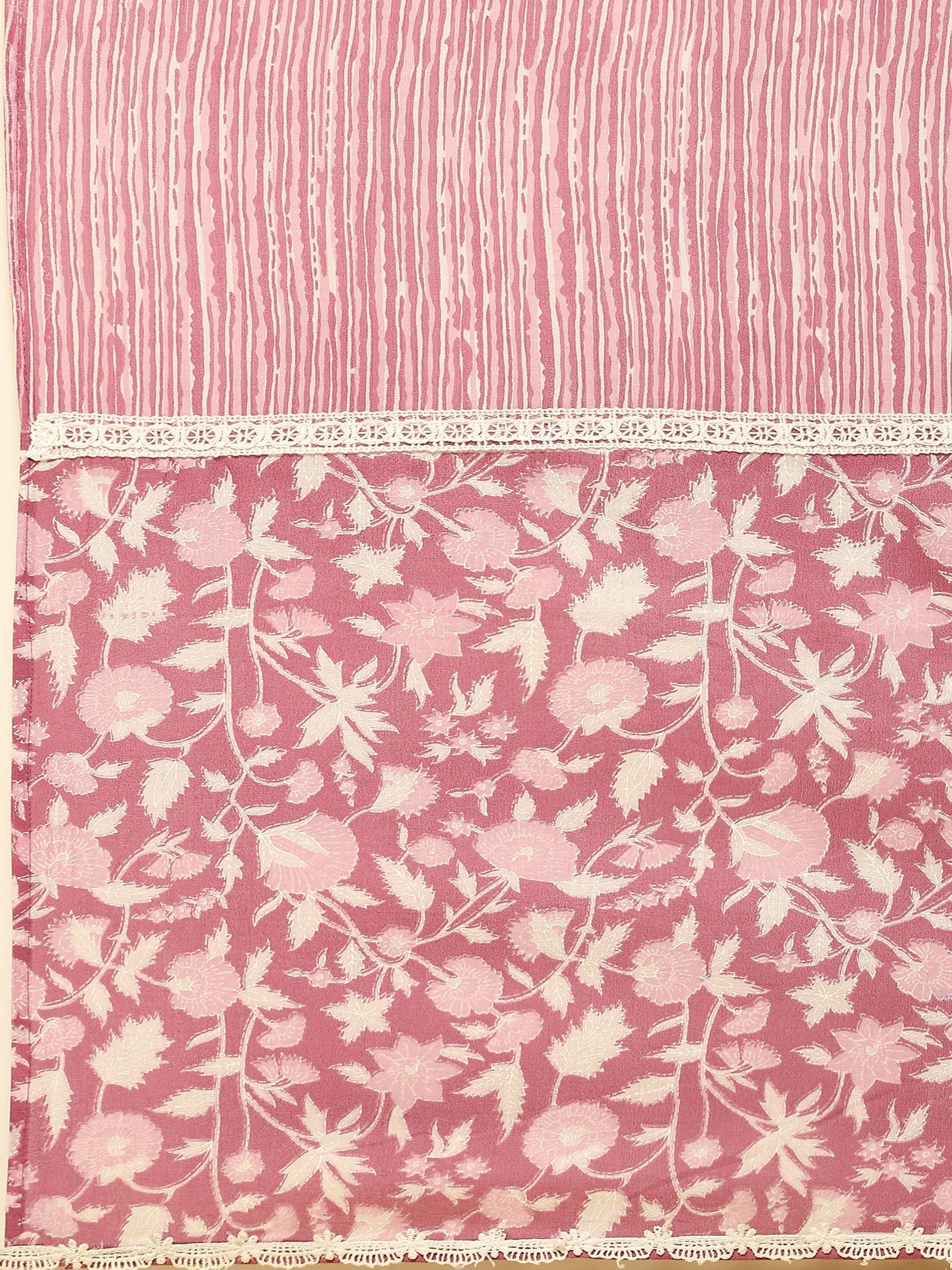 Women Poly Cotton Pink Floral Print Kurta Comfort Pant Dupatta