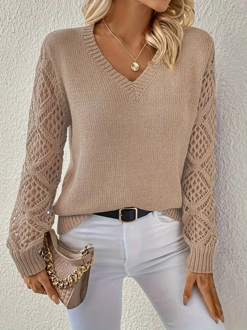 Women's Delicate Knitted Jumper with Lace Pattern | Ideal for Autumn/Winter