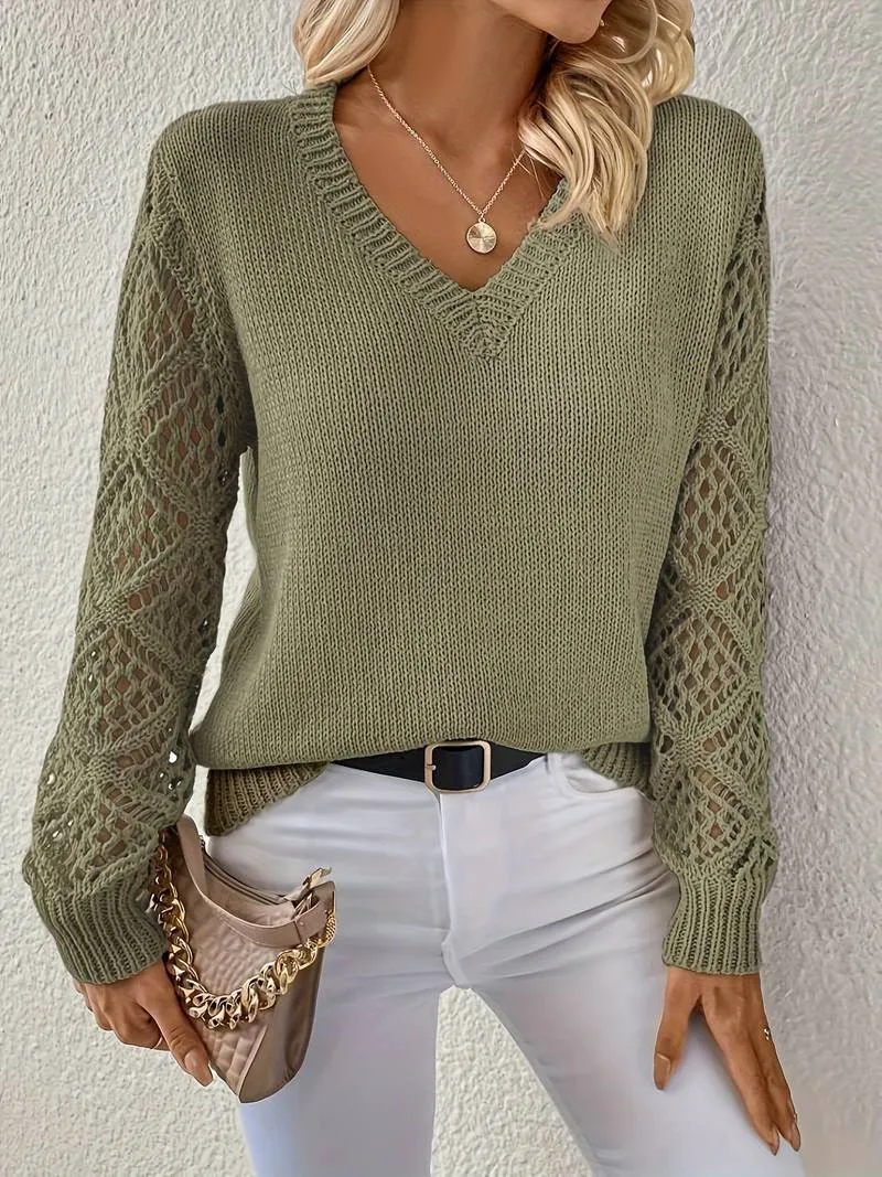 Women's Delicate Knitted Jumper with Lace Pattern | Ideal for Autumn/Winter