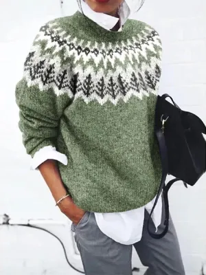 Women's Lightweight Green Patterned Long Sleeve Knitted Jumper | Ideal for Autumn/Winter