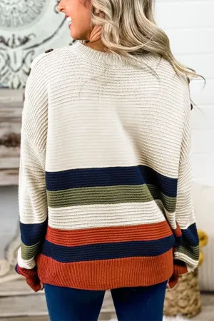 Women's Oversized Striped Knitted Jumper with Wide Neck | Ideal for Autumn/Winter