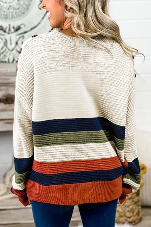 Women's Oversized Striped Knitted Jumper with Wide Neck | Ideal for Autumn/Winter